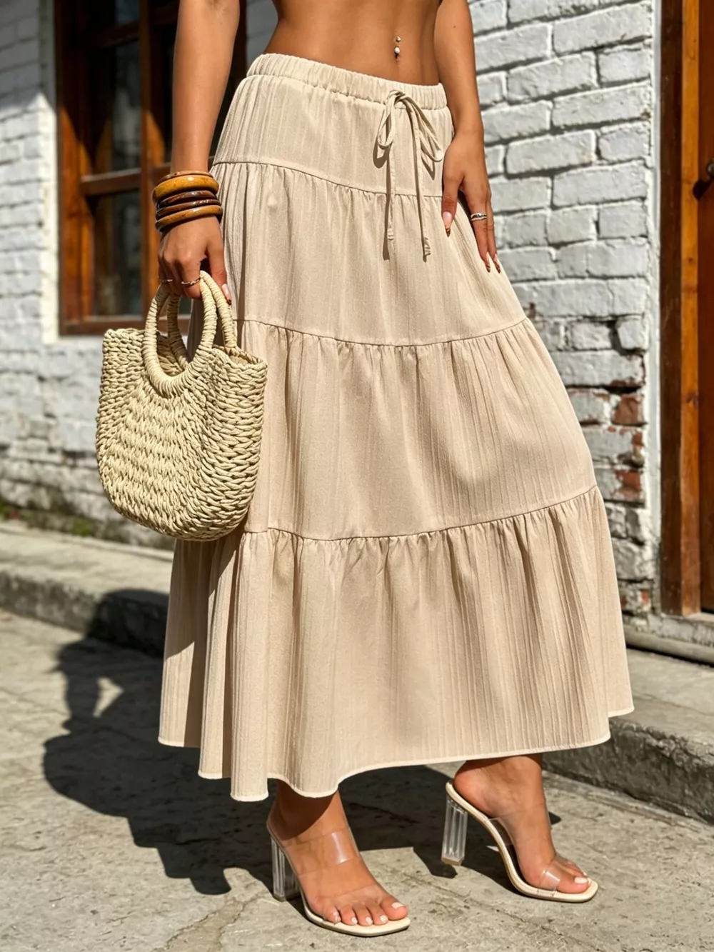 Tiered Maxi Skirt with Drawstring Waist, image 5