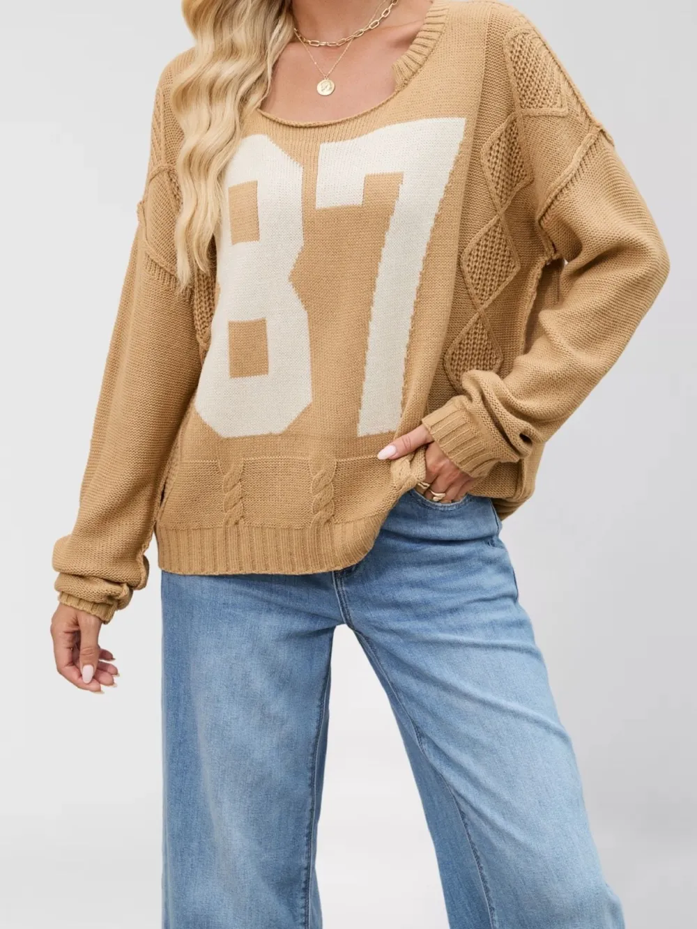 Number 81 Oversized Cable Knit Sweater, image 9
