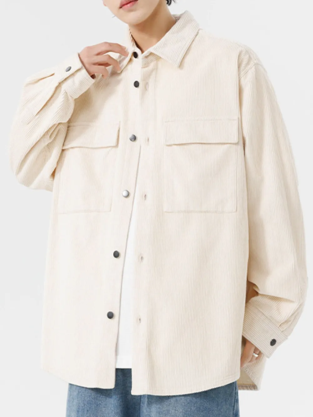 Men's Plus Size Oversized Button Up Corduroy Shirt, image 6