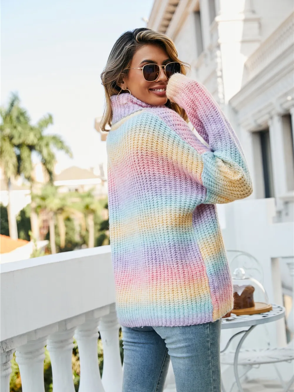 Contrast Turtleneck Dropped Shoulder Sweater, image 3