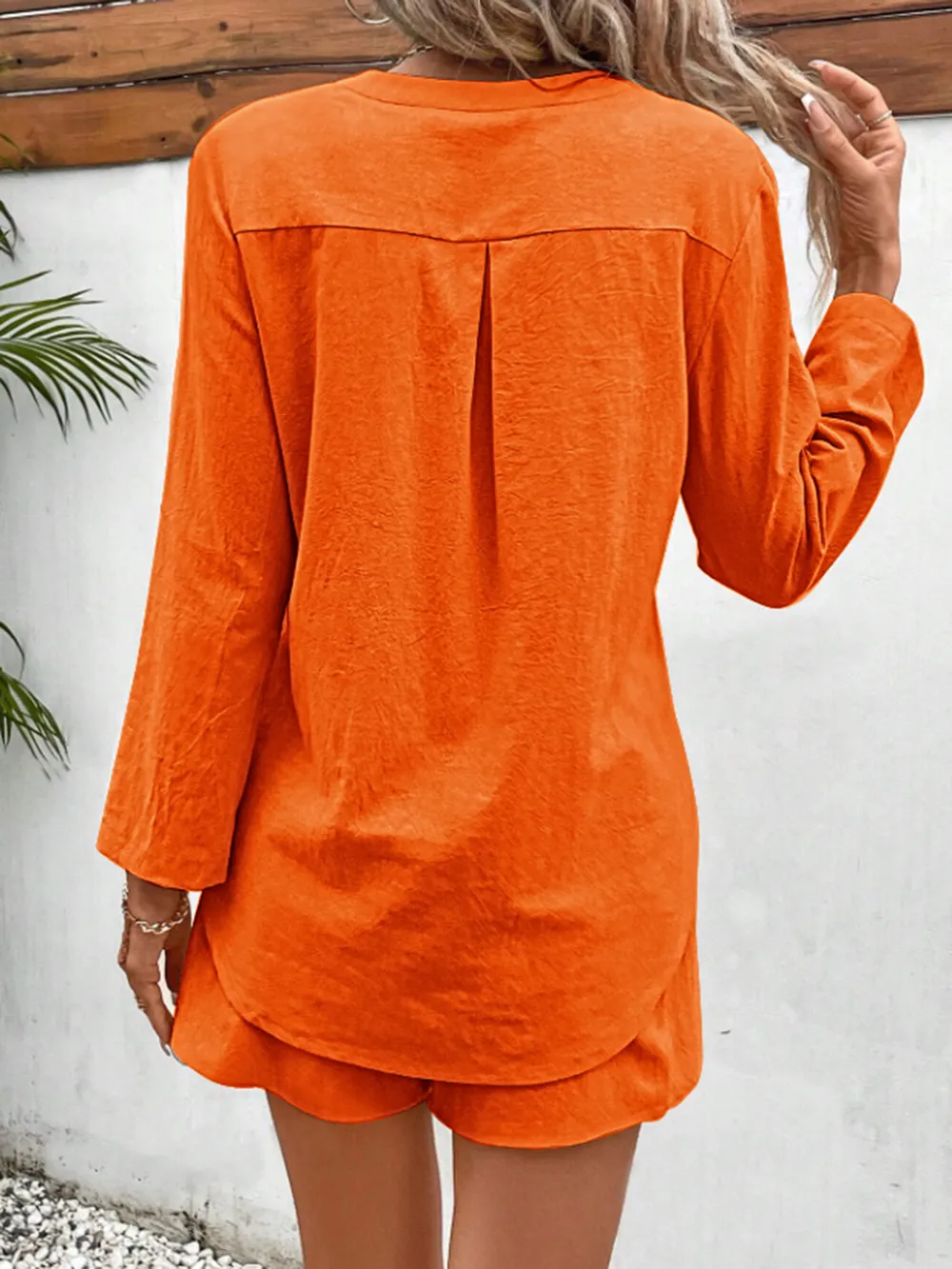 Notched Long Sleeve Top and Shorts Set, image 12