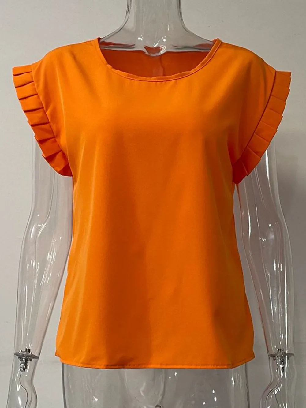 Ruffled Round Neck Cap Sleeve Blouse, image 9