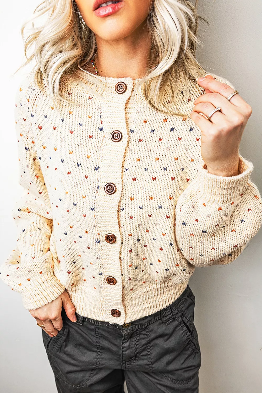 Geometric Print Button Front Long Sleeve Cardigan, image 5