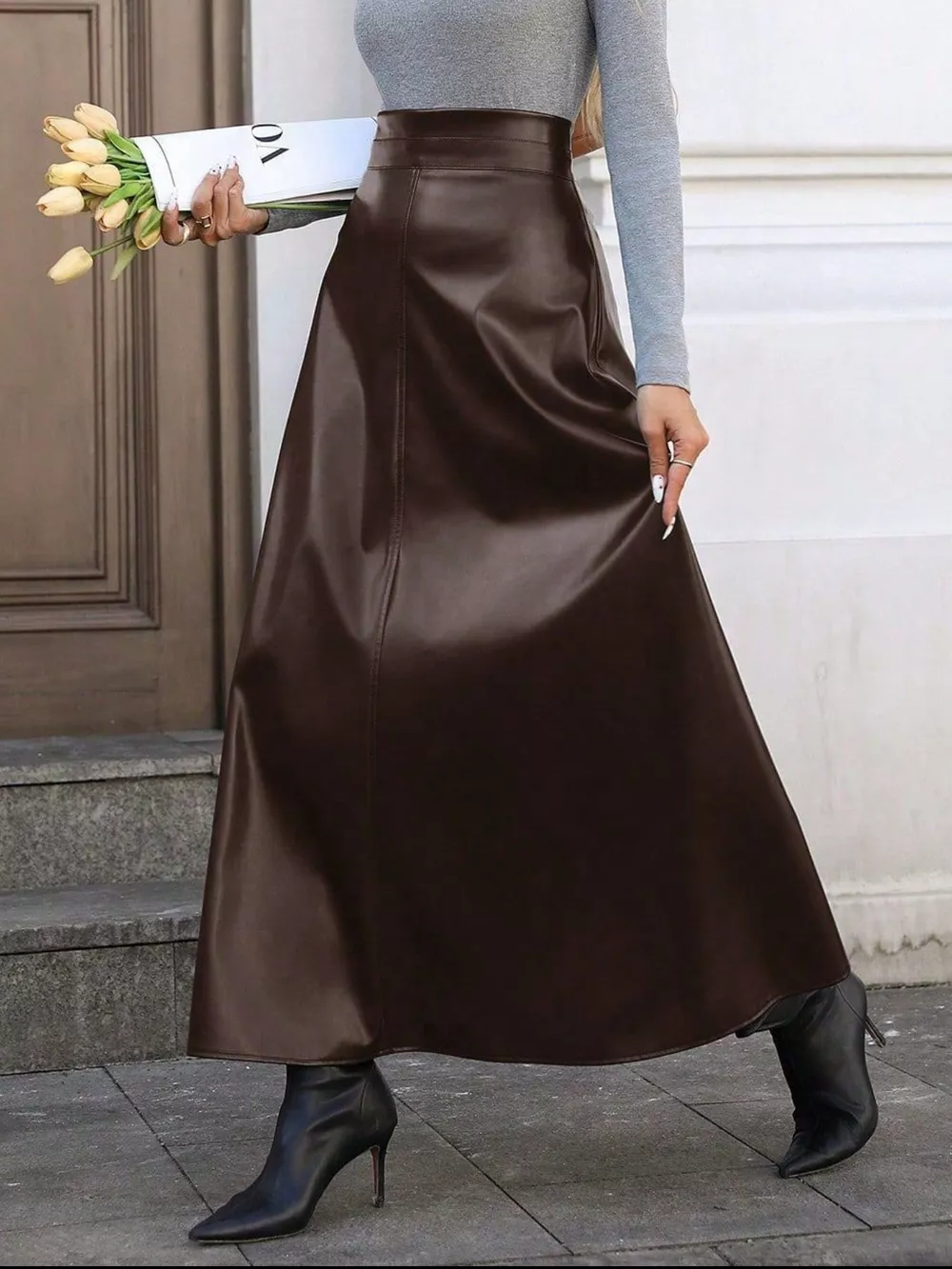 Leather A-Line Midi Skirt, image 6