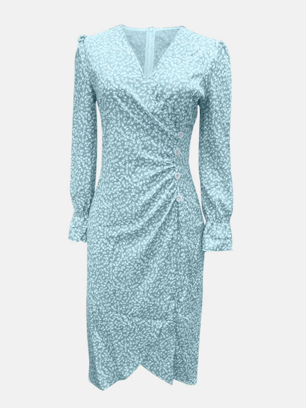 Full Size Printed Surplice Long Sleeve Midi Dress, image 5