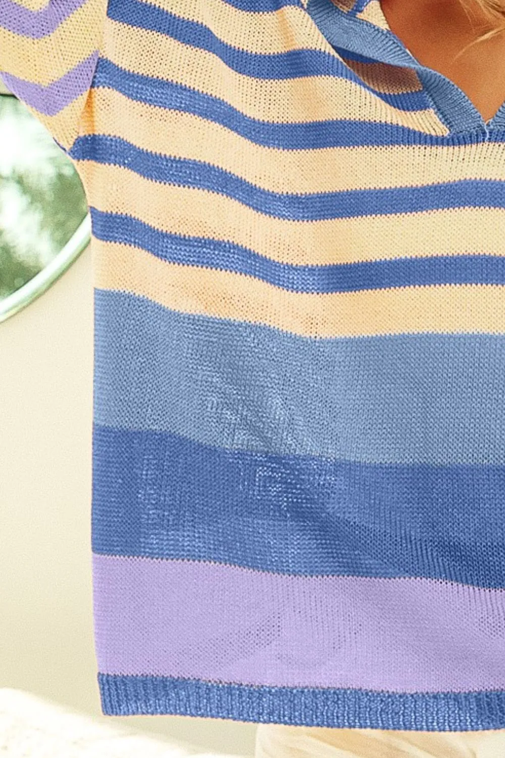 Striped Color Block Hooded Knit Top, image 2