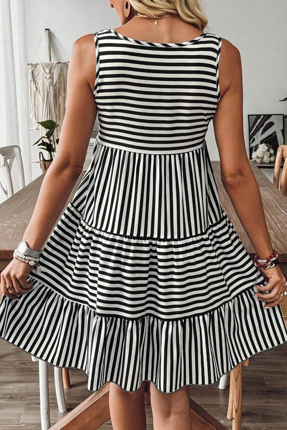 Striped Round Neck Sleeveless Mini Dress, image 6