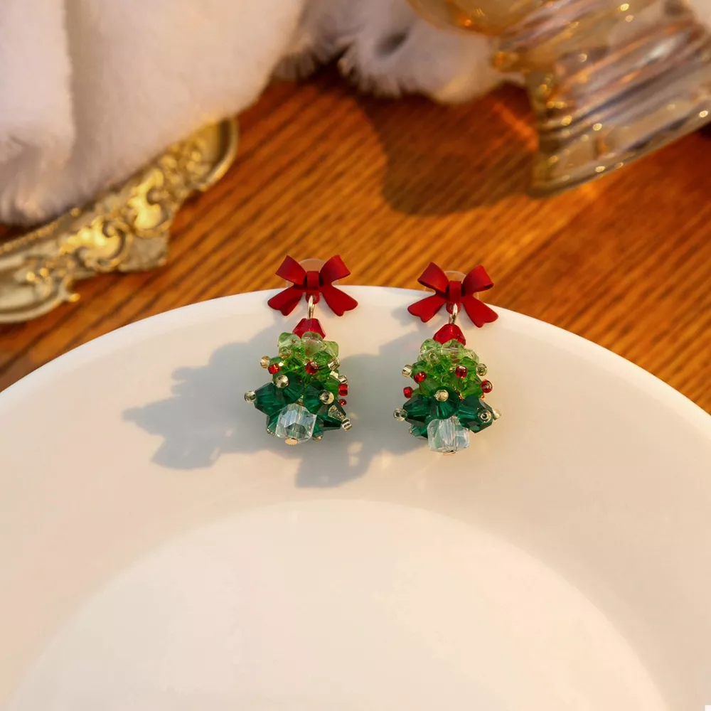 Christmas Tree Bowknot Dangle Earrings, image 3