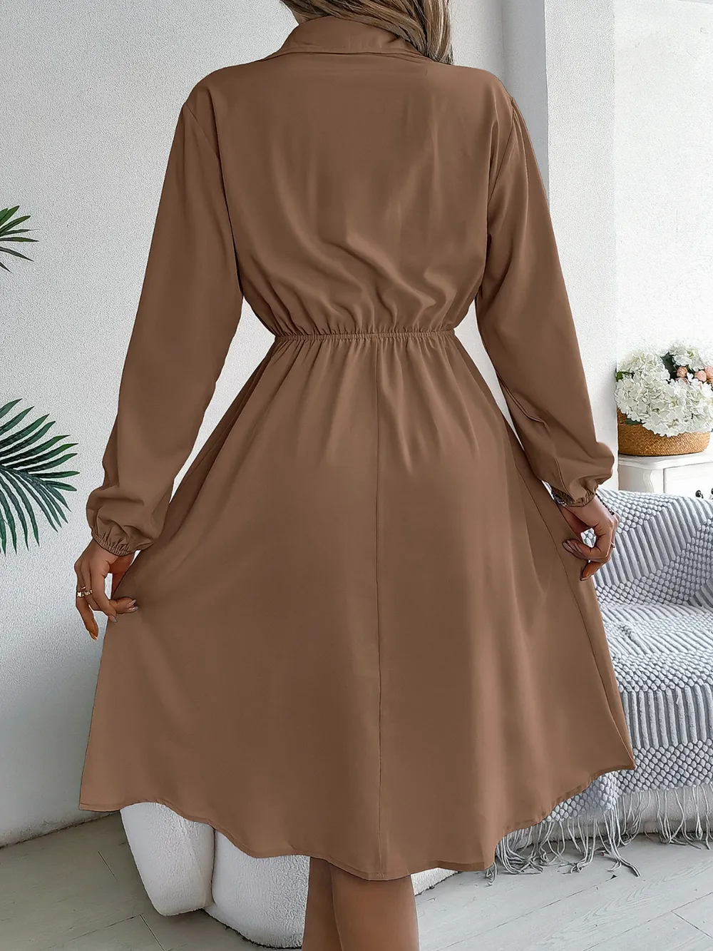 Collared Neck Long Sleeve Dress with Pockets, image 21