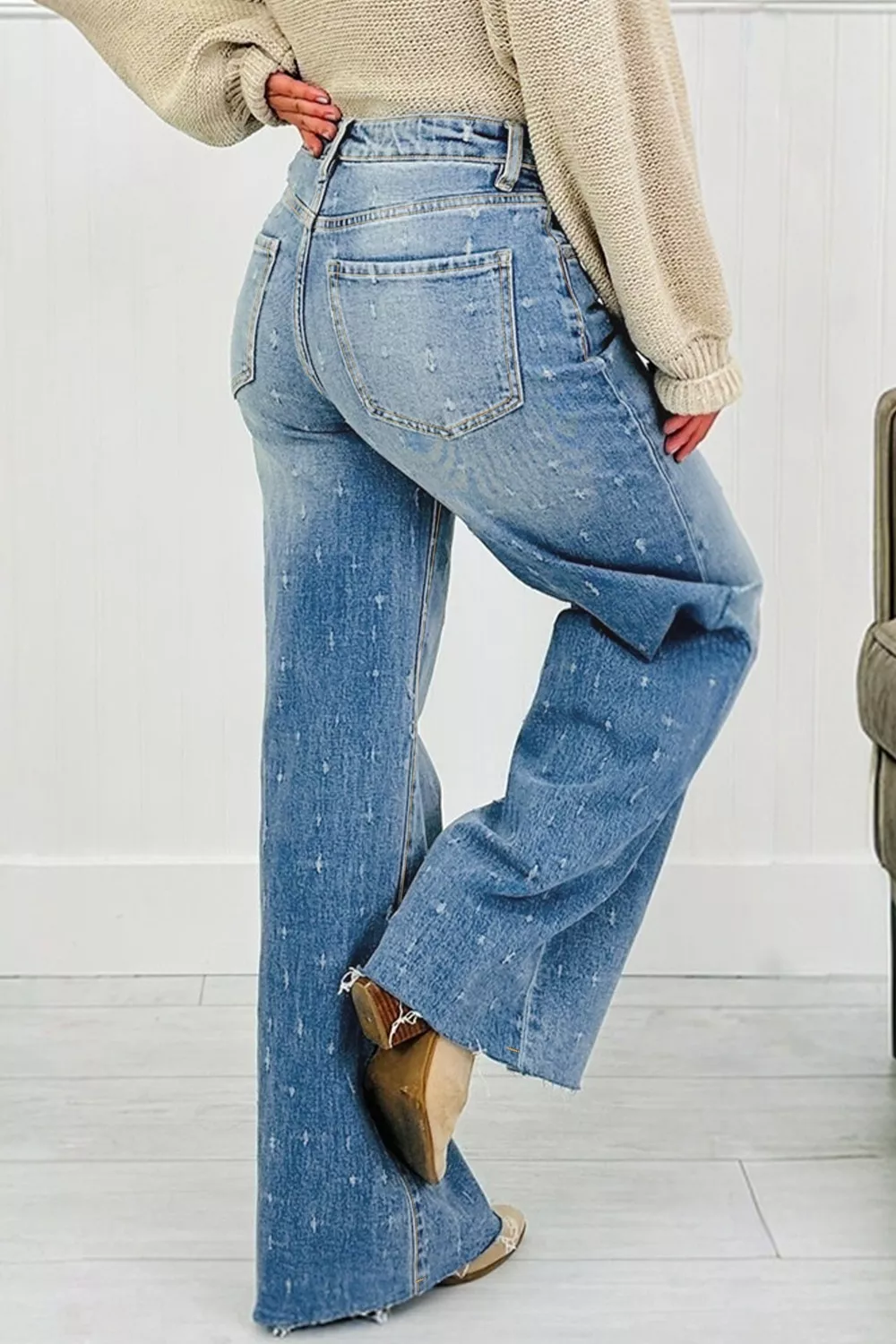 Distressed Detail Tummy Control Raw Hem Jeans, image 2
