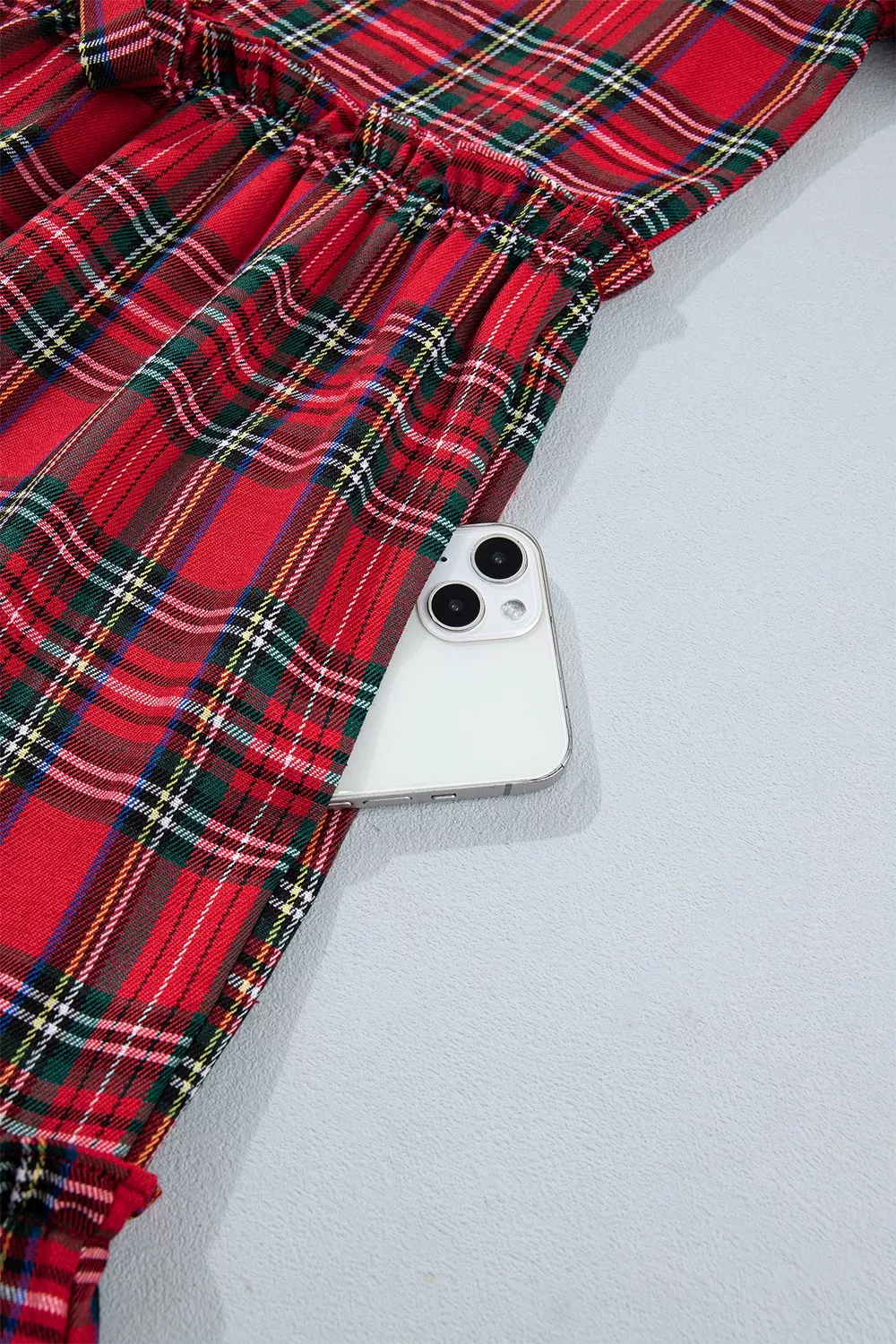 Plaid Knot Neck Short Sleeve Mini Shift Dress, image 8