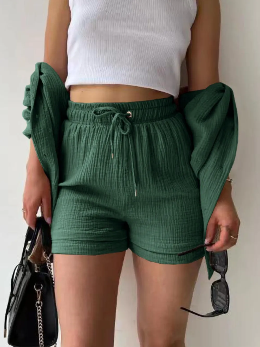 Textured Button Up Shirt and Shorts Set, image 17