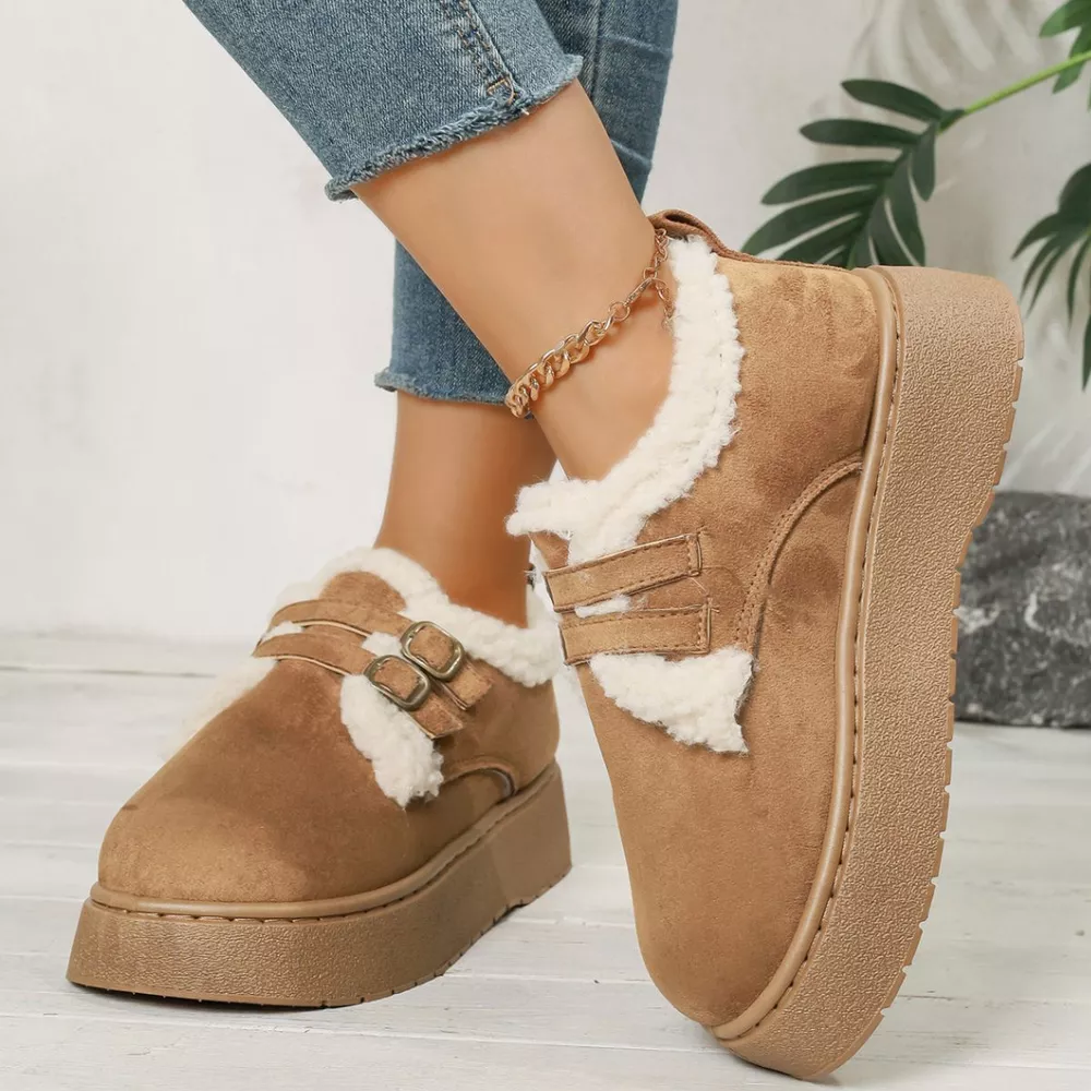 Buckle Strap Faux Fur Trim Platform Boots, image 5