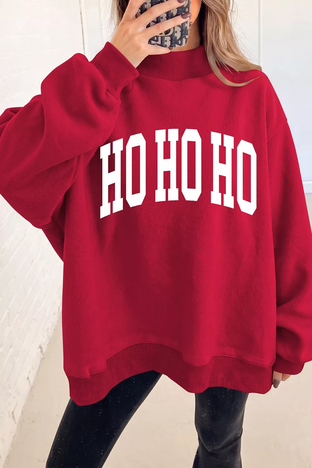 Christmas Slogan MERRY High Neck Tunic Holiday Sweatshirt, image 4