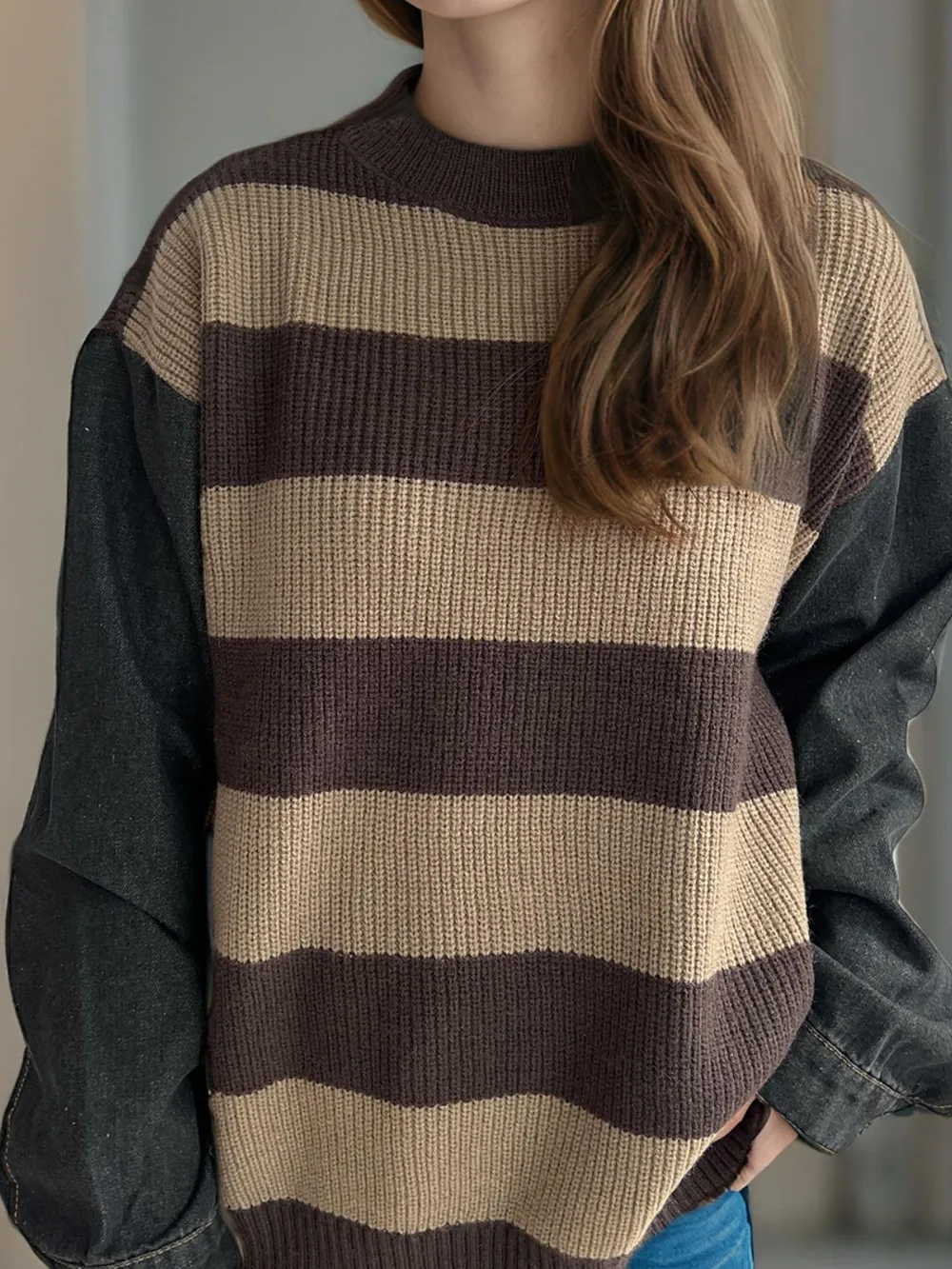 Contrast Round Neck Long Sleeve Sweater, image 10