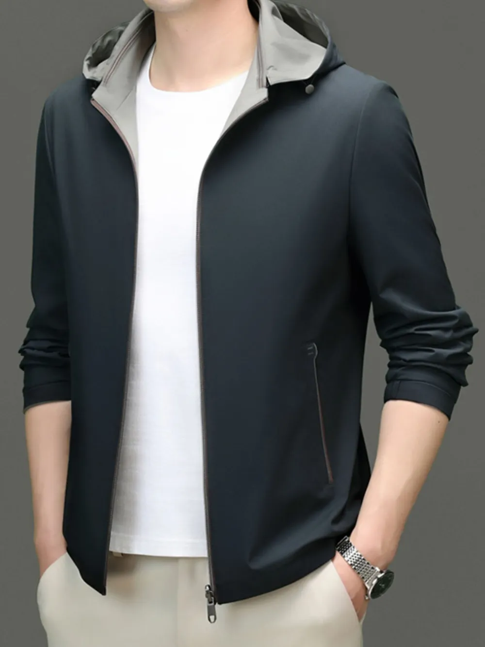 Men's Plus Size Zip Up Long Sleeve Hooded Jacket, image 5