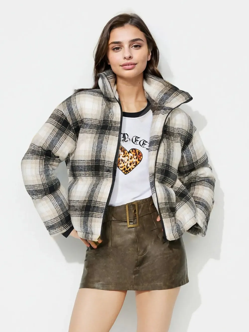 Plaid Zip Up Long Sleeve Jacket, image 3