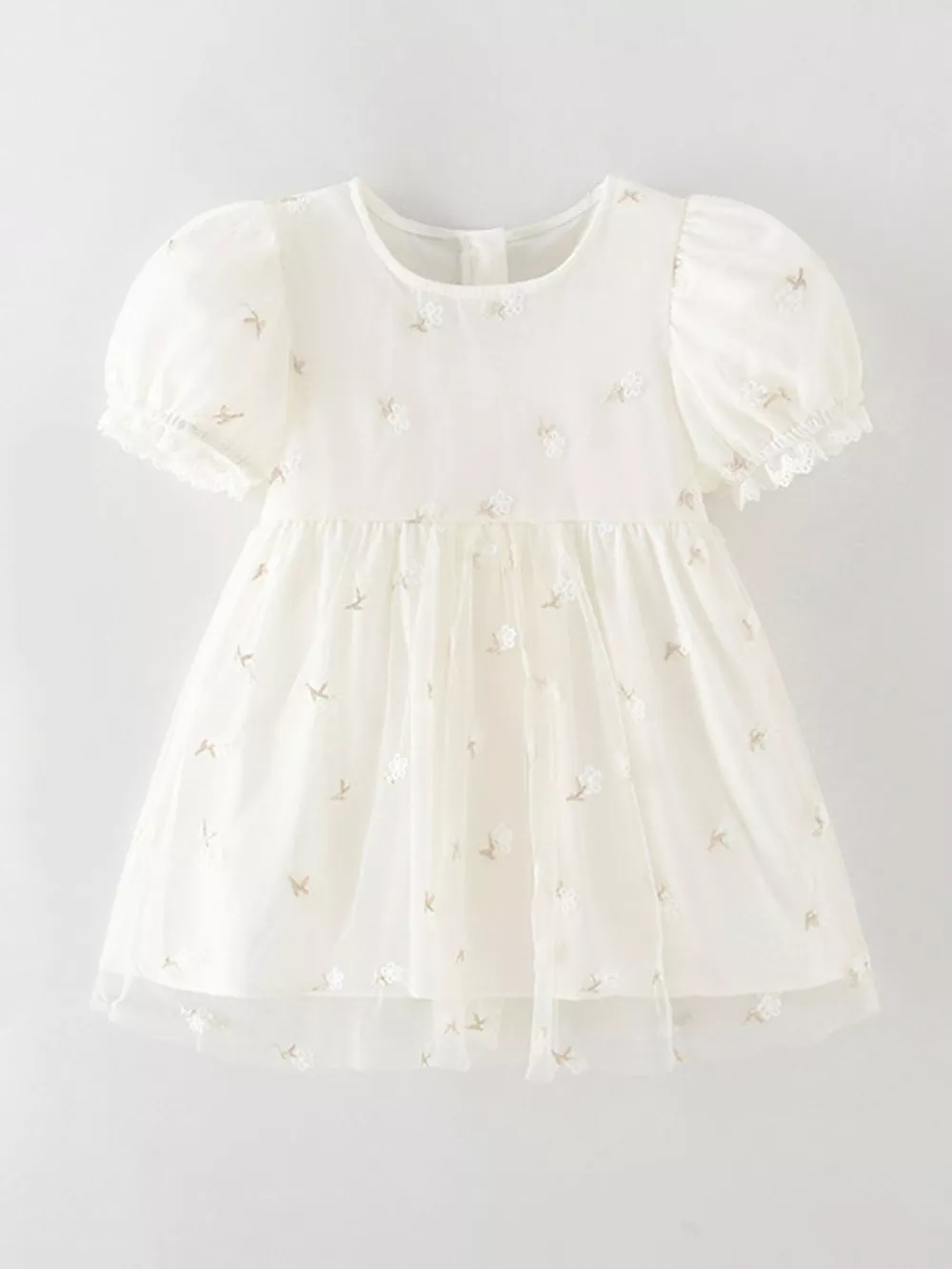 Children's Embroidered Floral Tulle Dress with Lace Detail
