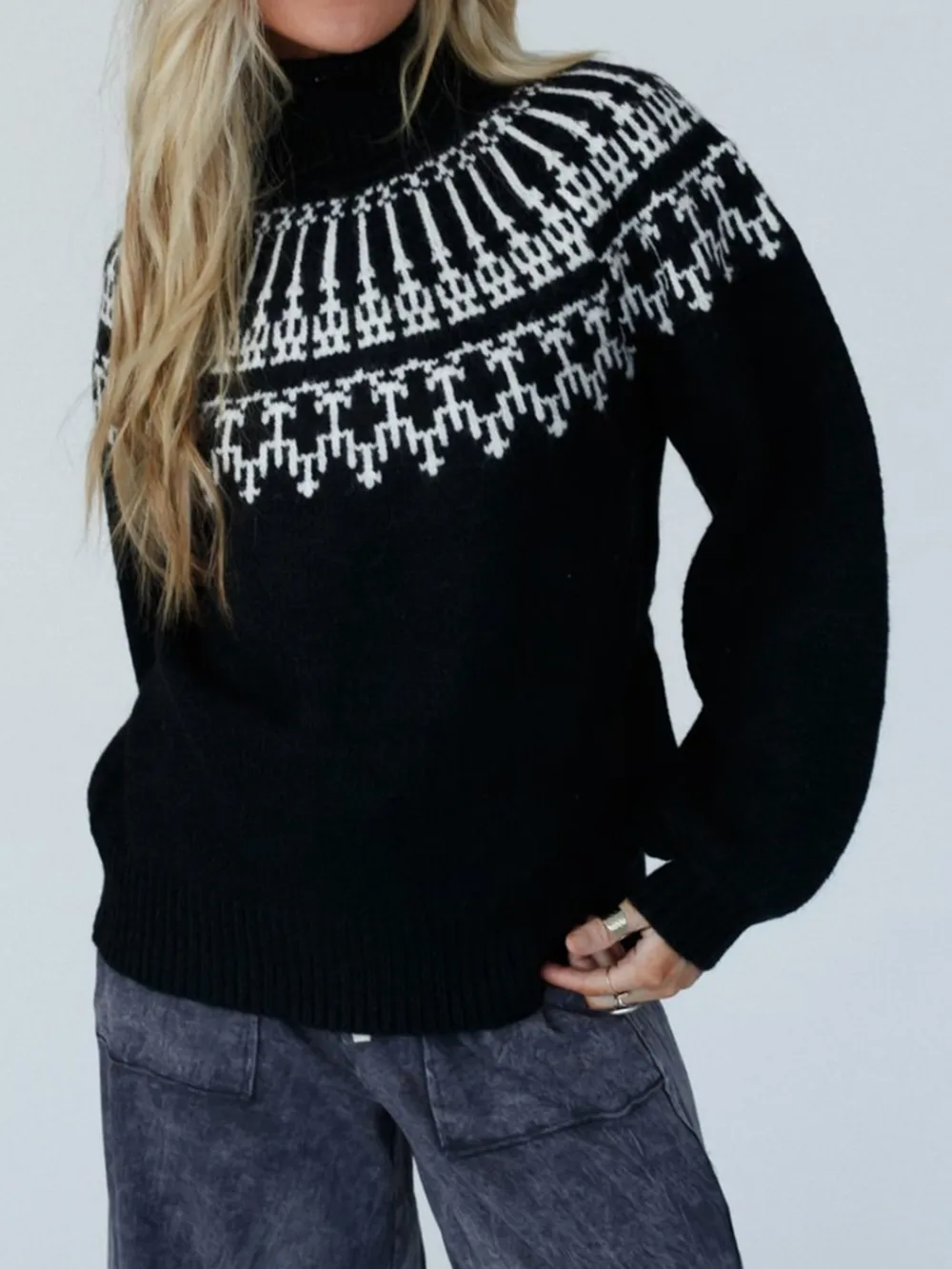 Contrast Turtleneck Long Sleeve Sweater, image 6