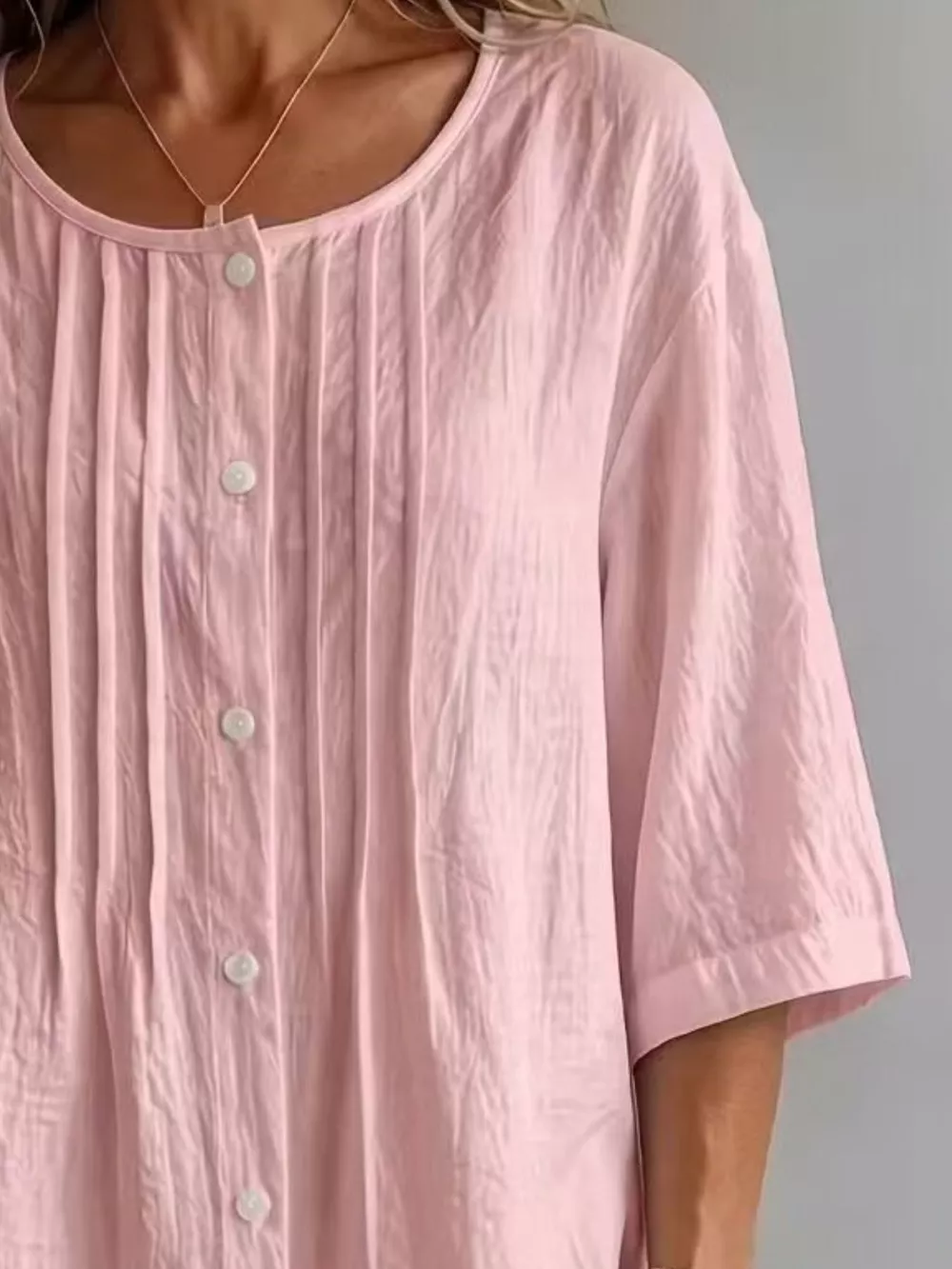 Full Size Texture Round Neck 3/4 Sleeve Blouse Plus Size, image 10