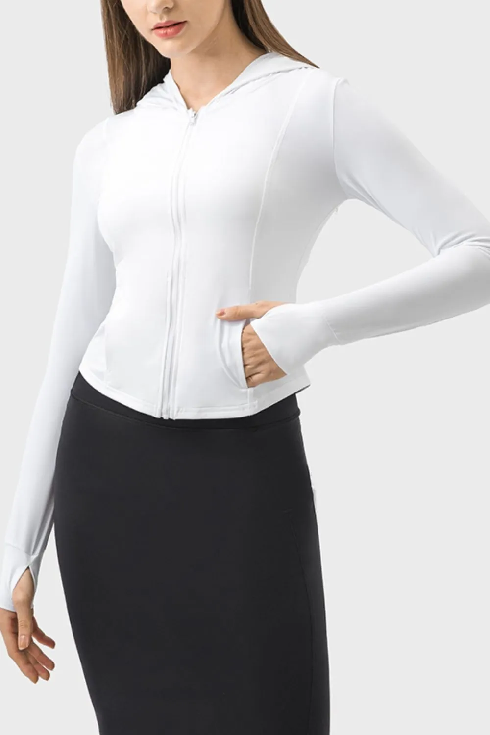 Pocketed Zip Up Hooded Long Sleeve Active Outerwear, image 13