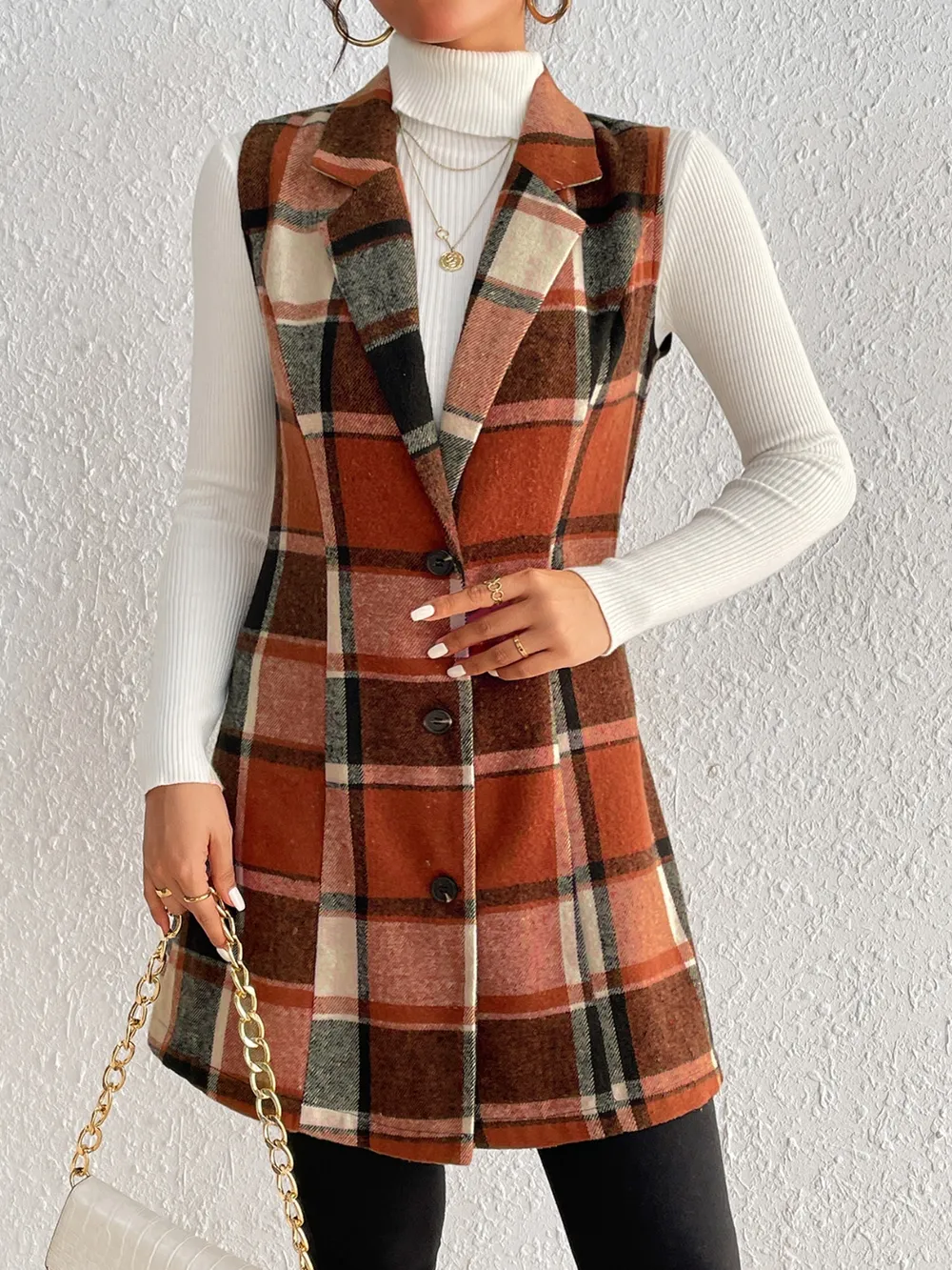 Plaid Button Up Vest Coat, image 9