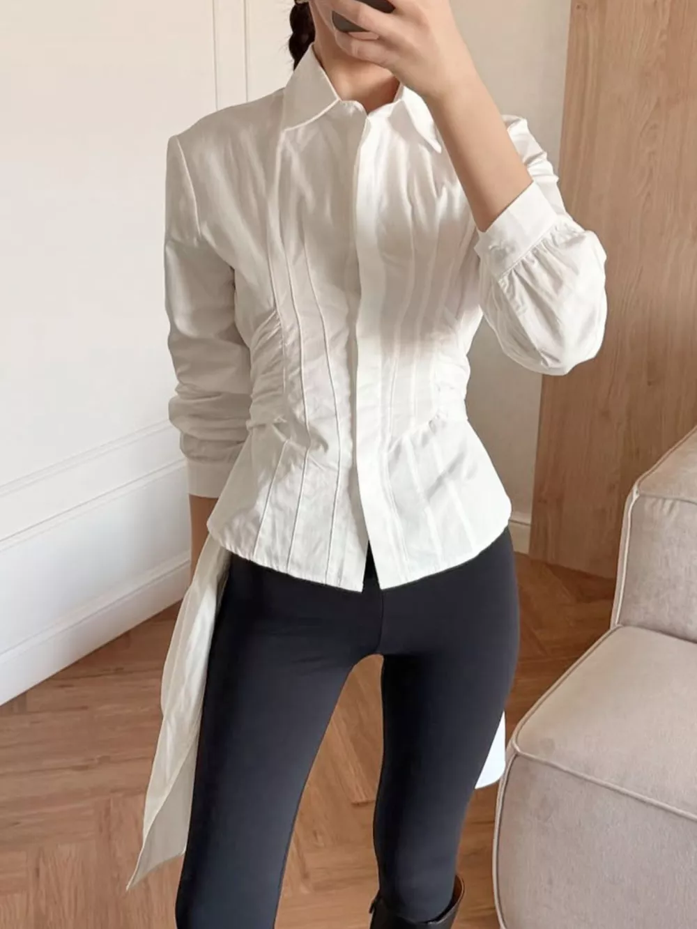 Slim-Fit Ruched Waist Shirt, image 4