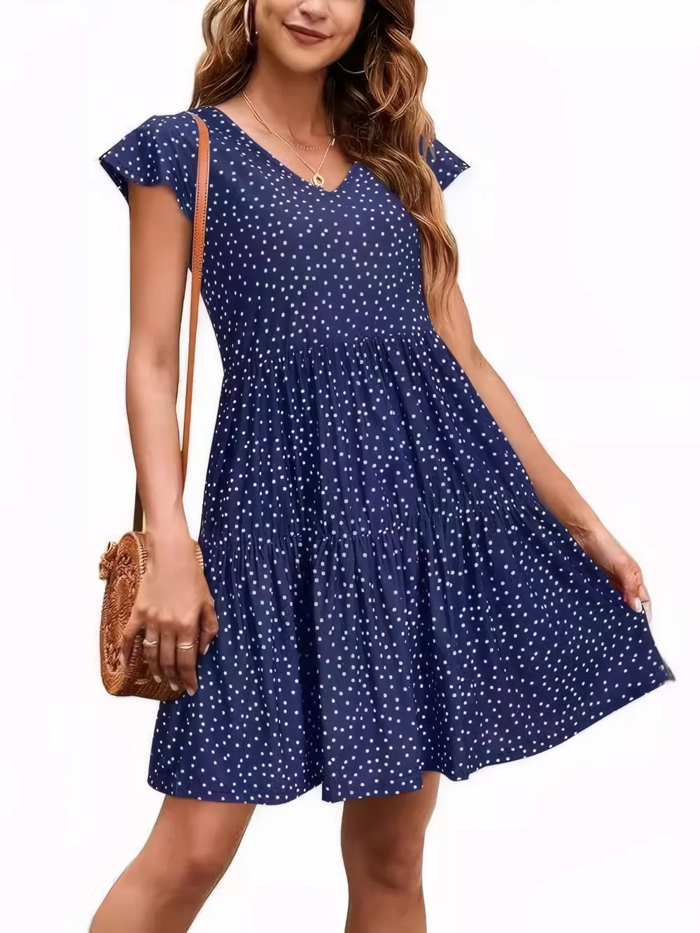 Polka Dot Ruffle Sleeve V-Neck Mini Dress, image 8