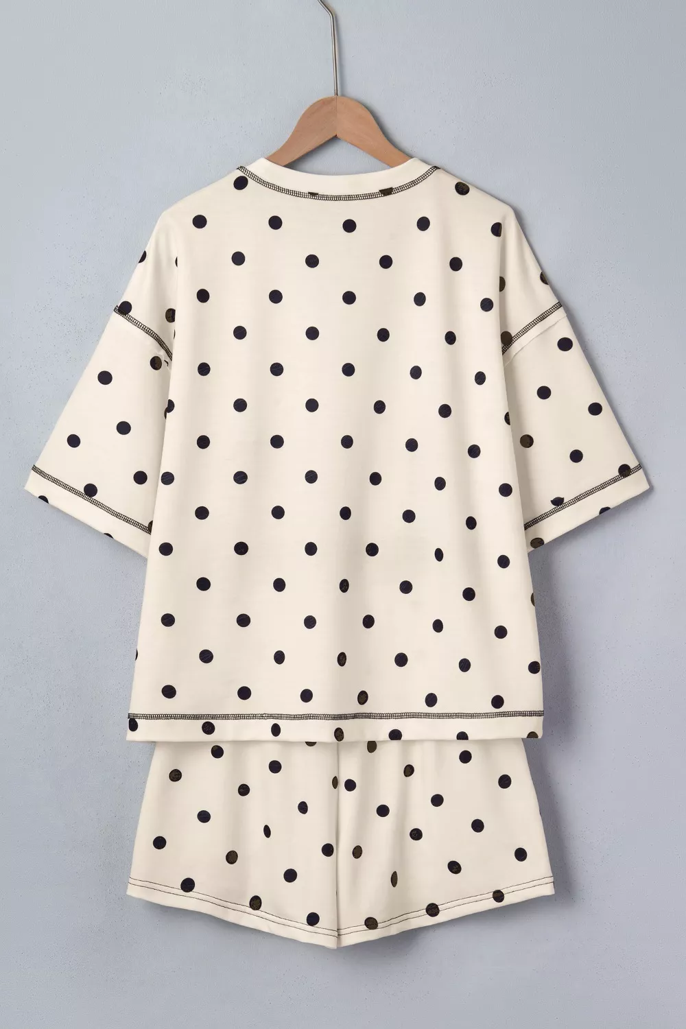 Exposed Seam Detail Polka Dot Loose Tee Drawstring Shorts Set, image 4