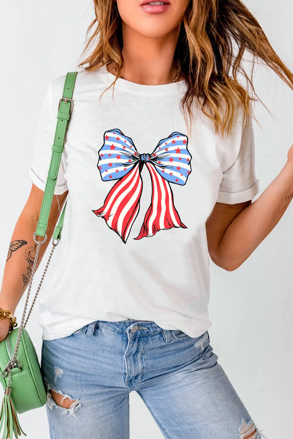 Bow Graphic Round Neck Short Sleeve T-Shirt, image 2