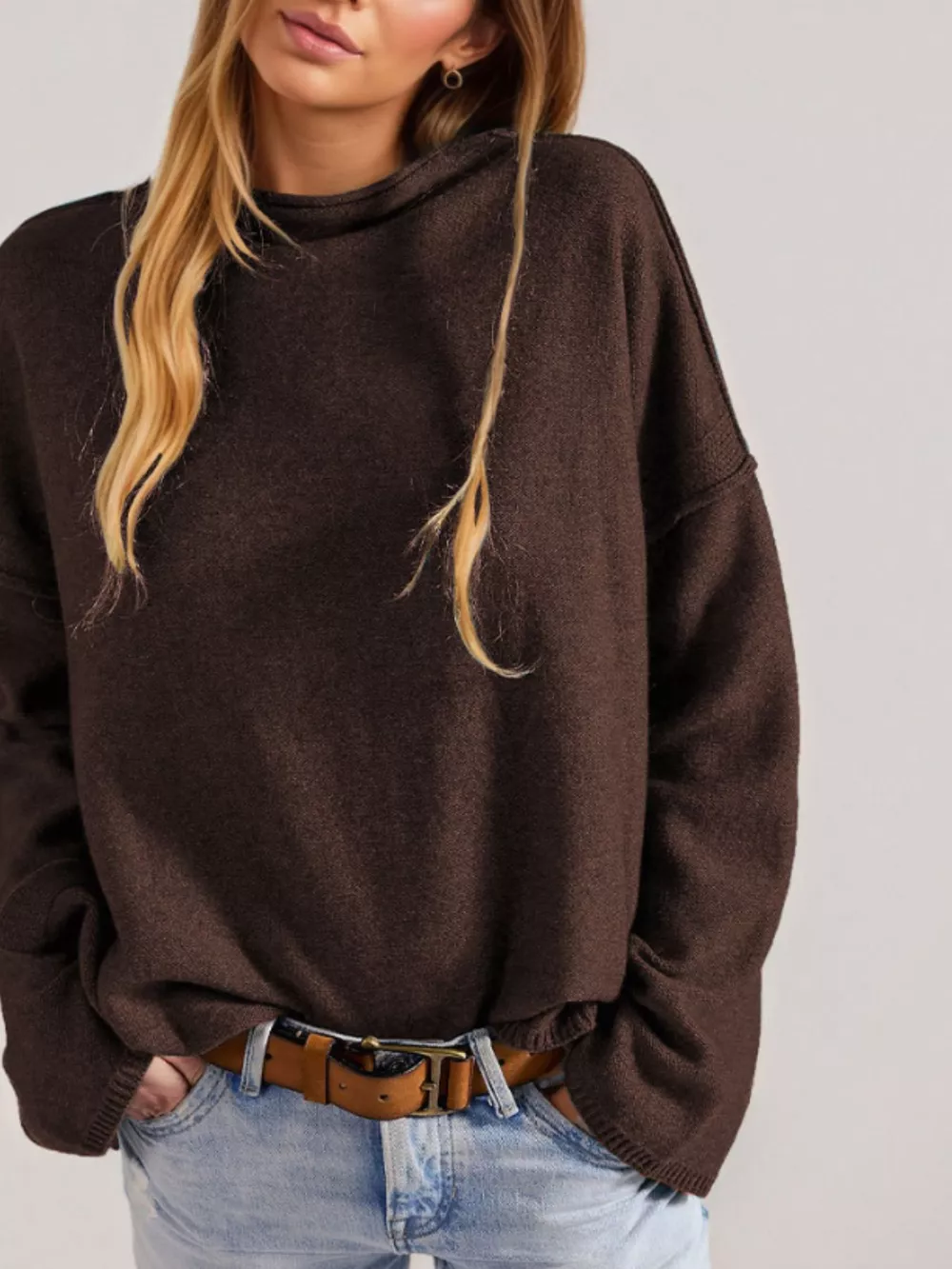 Exposed Seam Mock Neck Knit Top, image 4