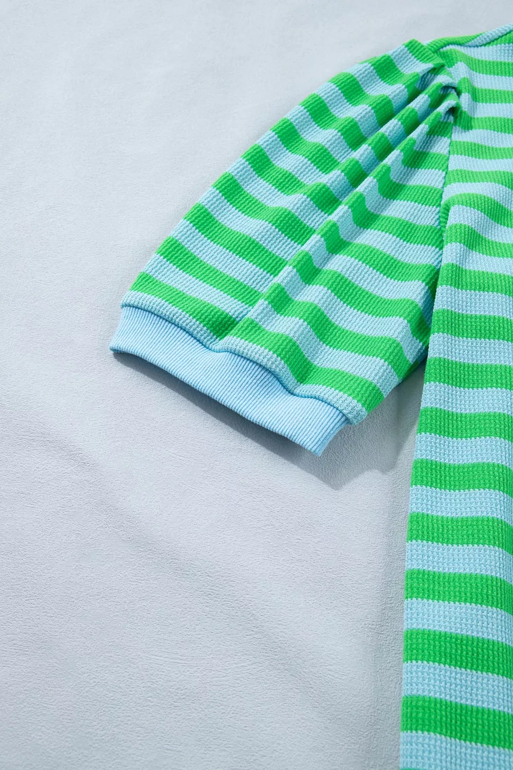 Stripe Colorblock Detail Puff Sleeve Top Drawstring Shorts 2pcs Outfit, image 10