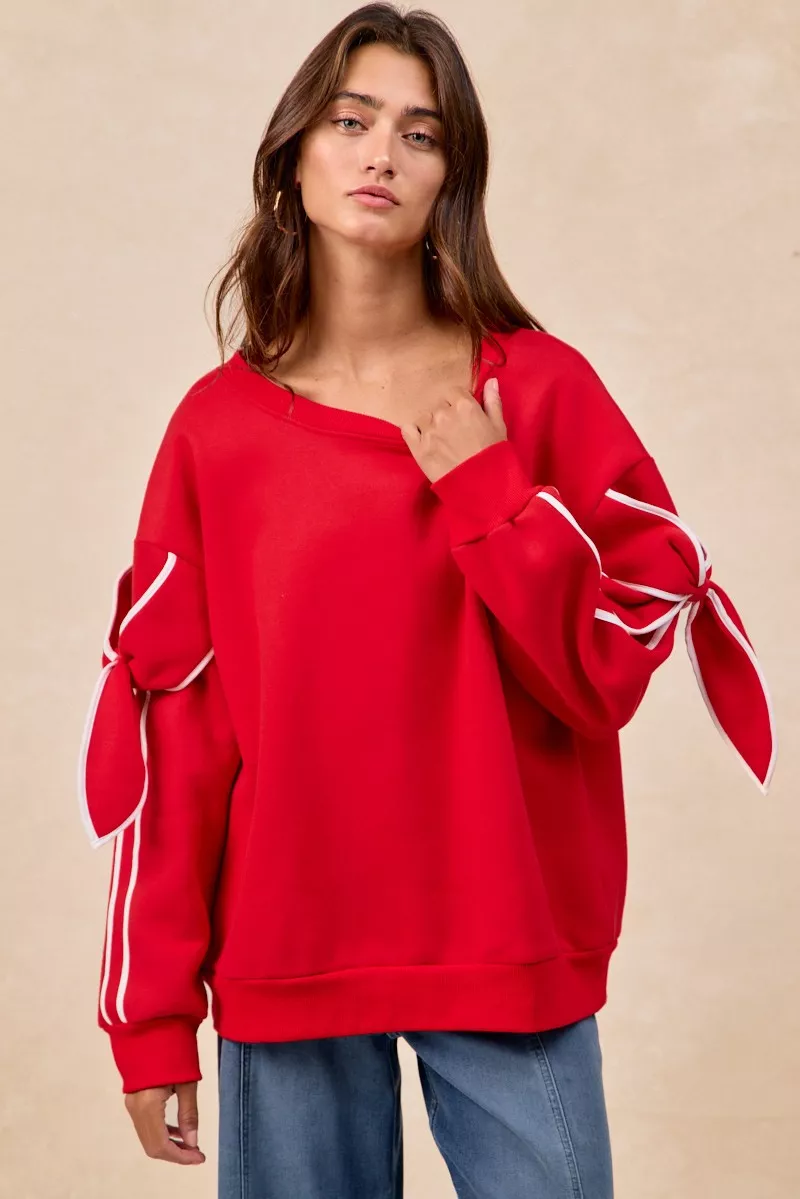 Bow Detail Sleeves Fleece Sweatshirt, image 10