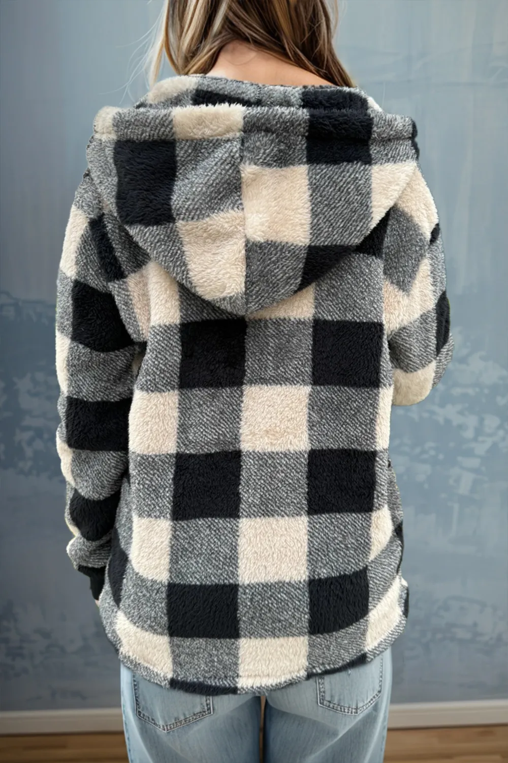 Full Size Plaid Long Sleeve Hooded Coat, image 10