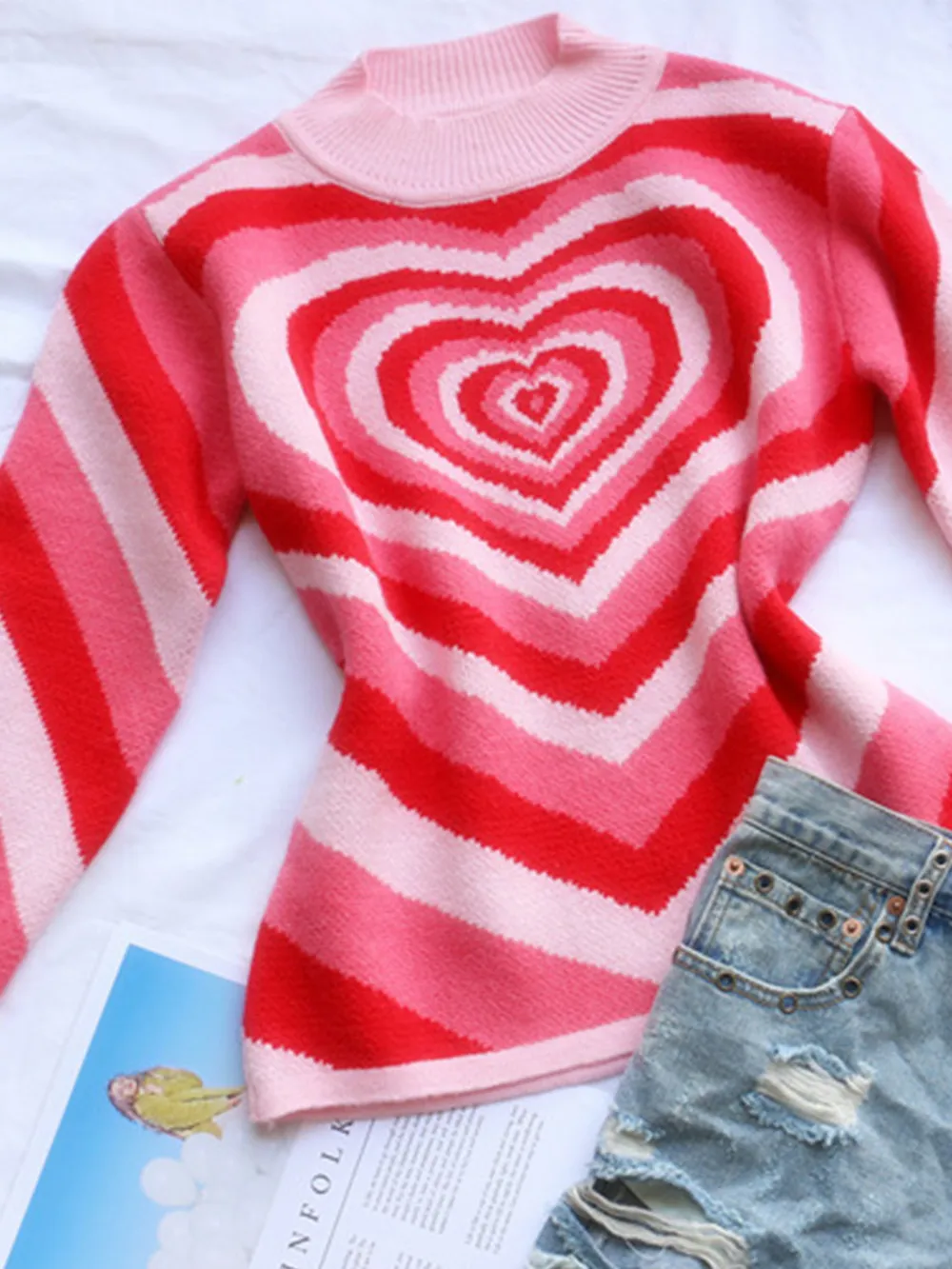 Heart Mock Neck Long Sleeve Sweater, image 13