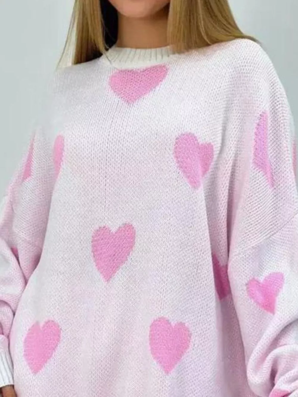 Heart Round Neck Oversized Knit Sweater, image 3