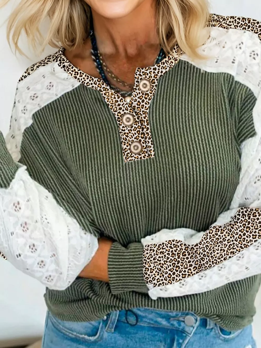 Leopard Trim Raglan Sleeve Top, image 15