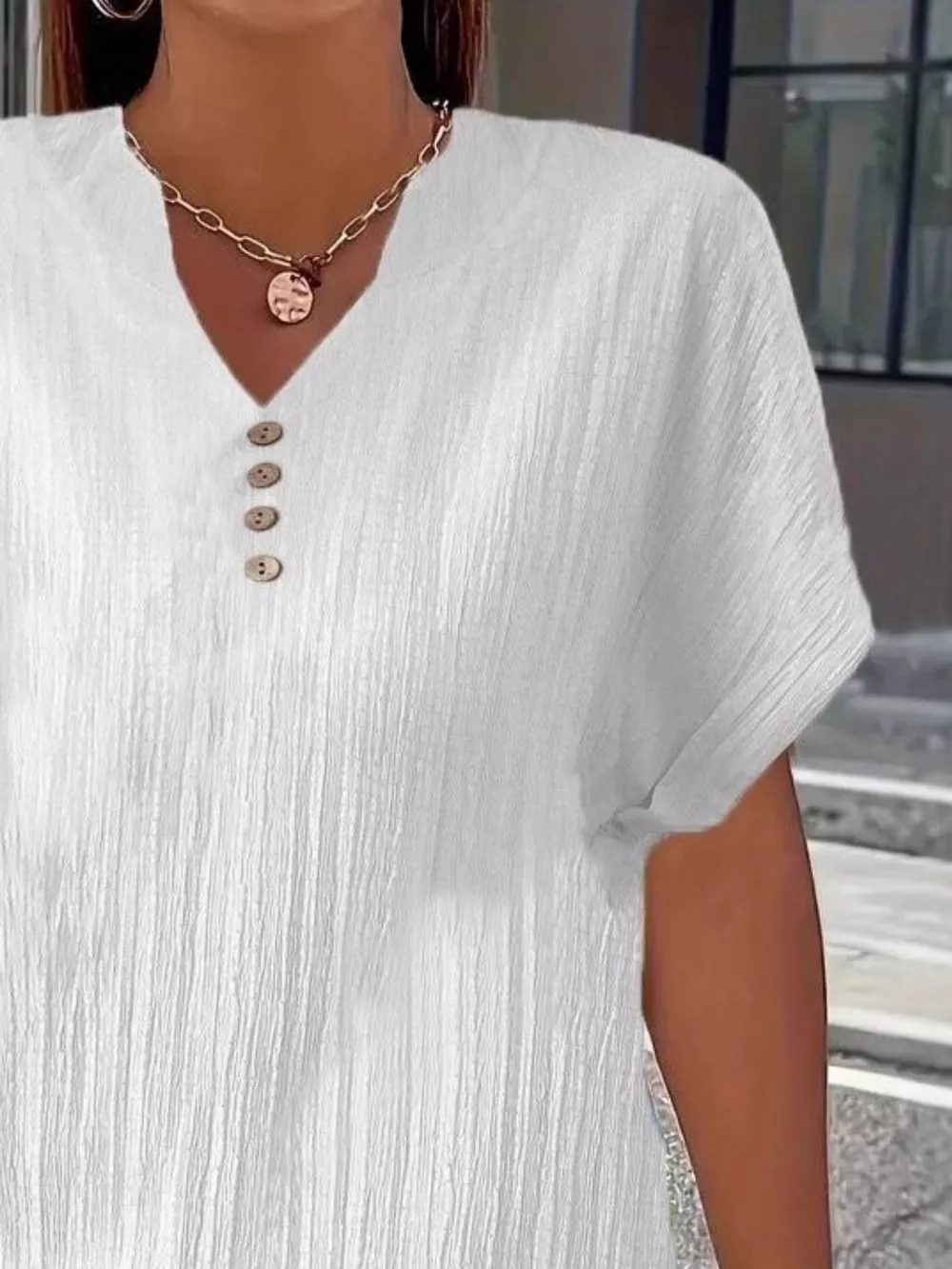 Plus Size Notched Short Sleeve Textured Top, image 3