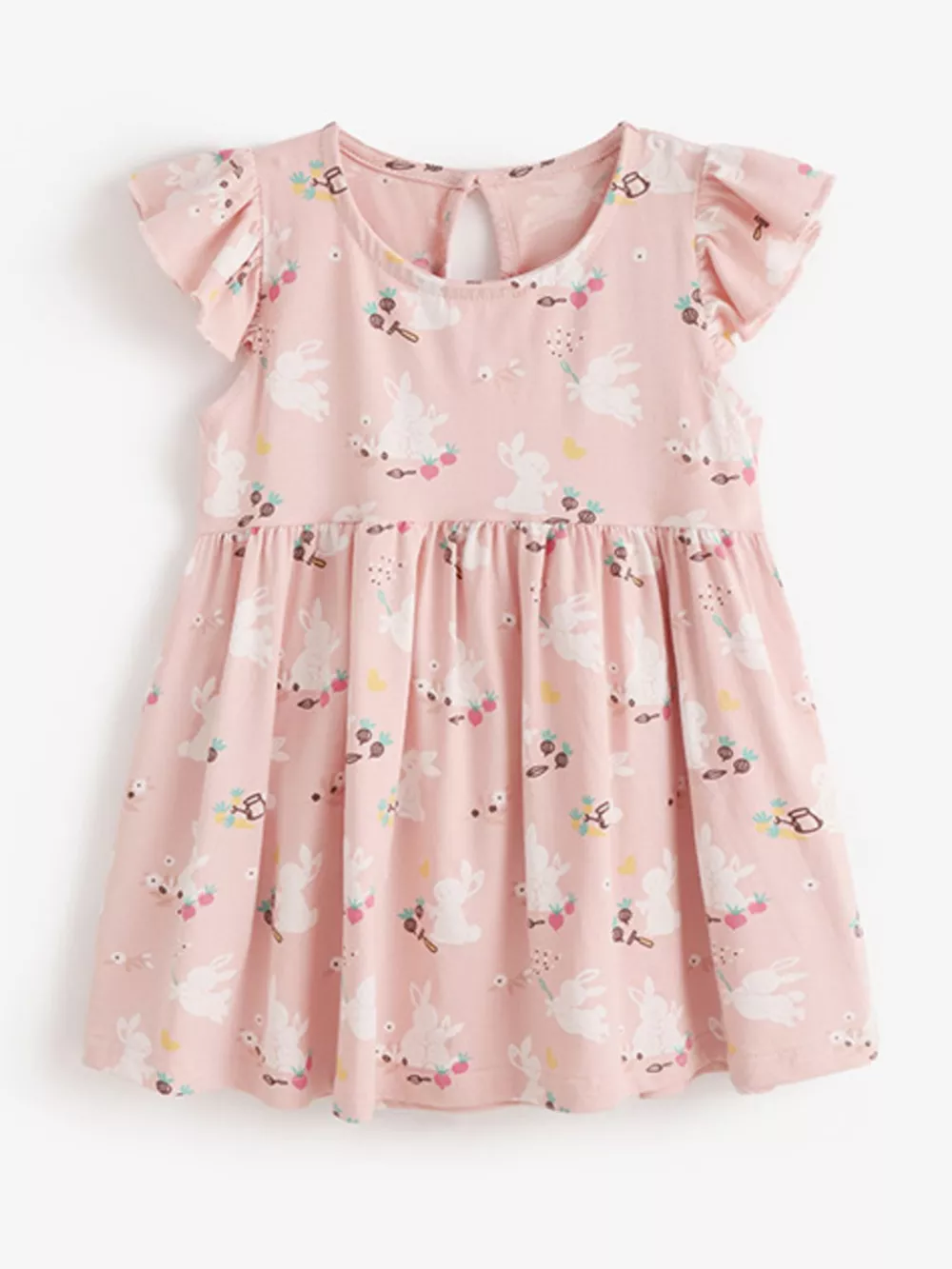 Children's Cute Bunny Print Flutter Sleeve Dress, image 2