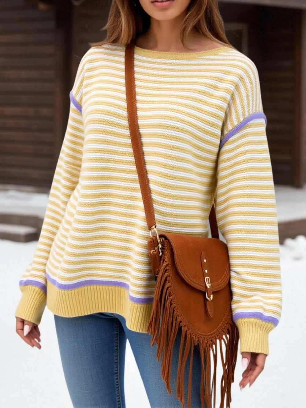 Striped Round Neck Long Sleeve Sweater, image 13