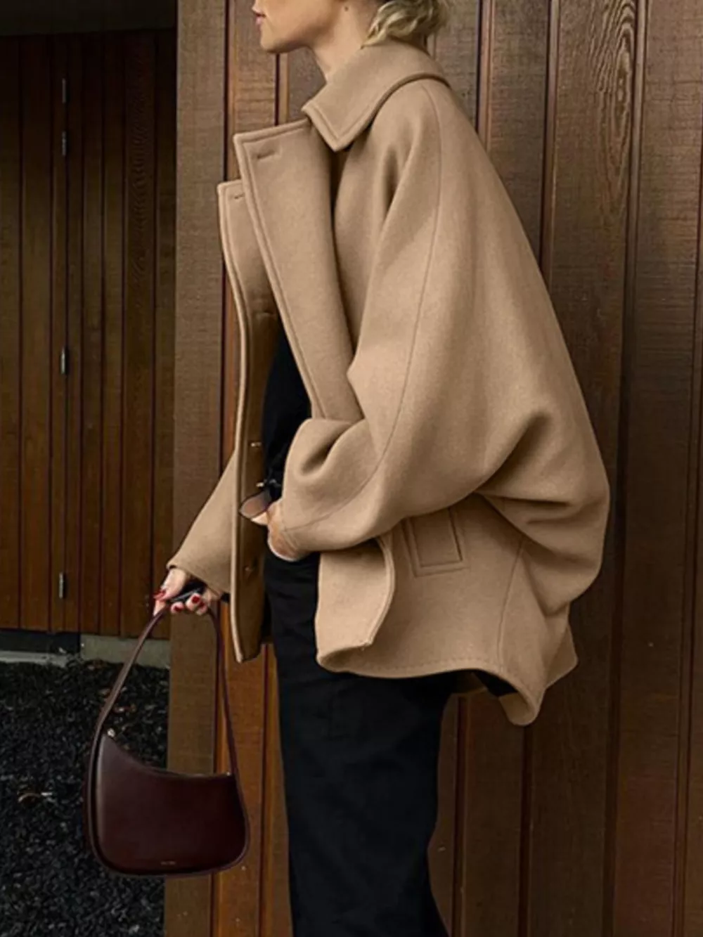 Oversized Lapel Collar Button-Down Coat, image 12