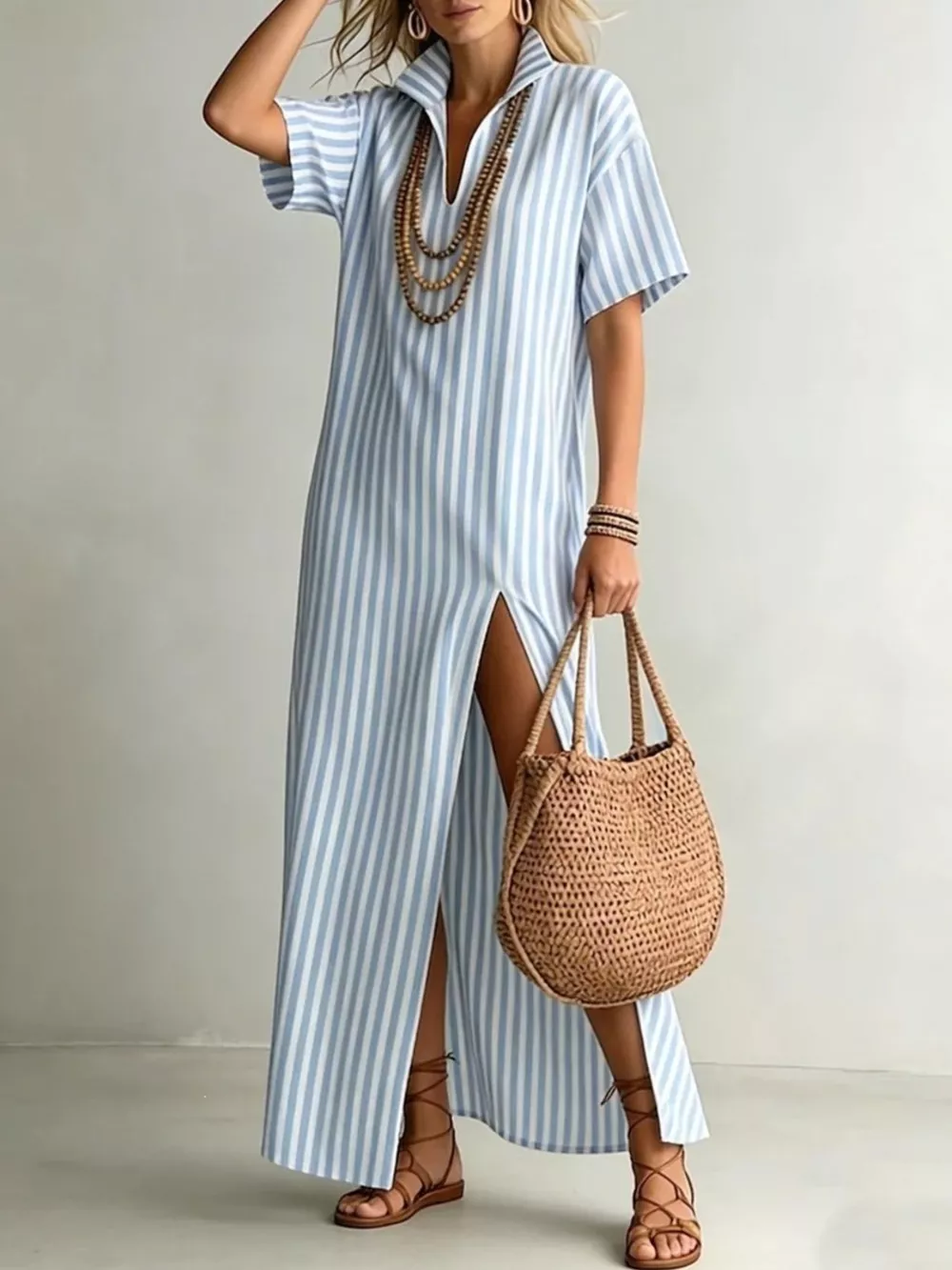 Full Size Striped Maxi Dress with Side Slit Plus SIze