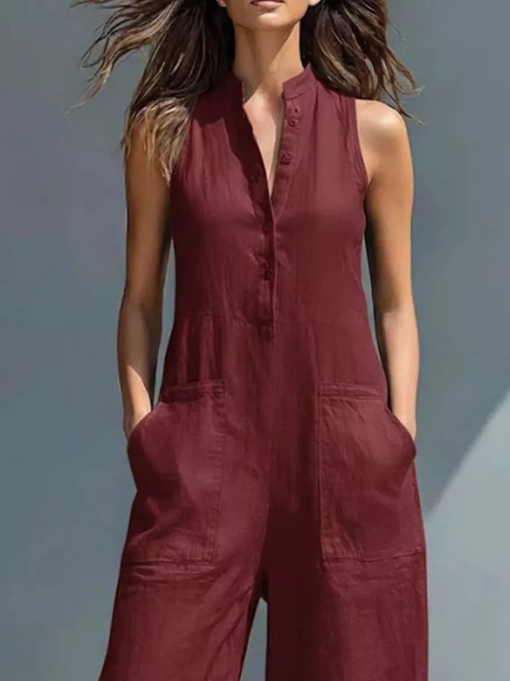 Full Size Button Front Sleeveless Jumpsuit Plus Size, image 8