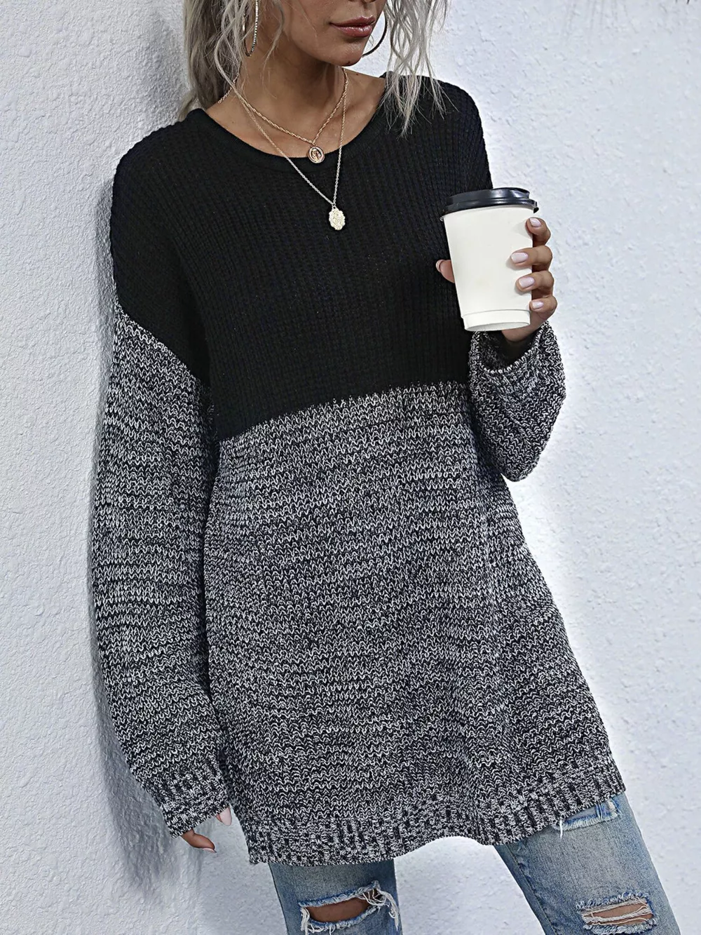 Color Block Long Sleeve Oversized Sweater, image 12