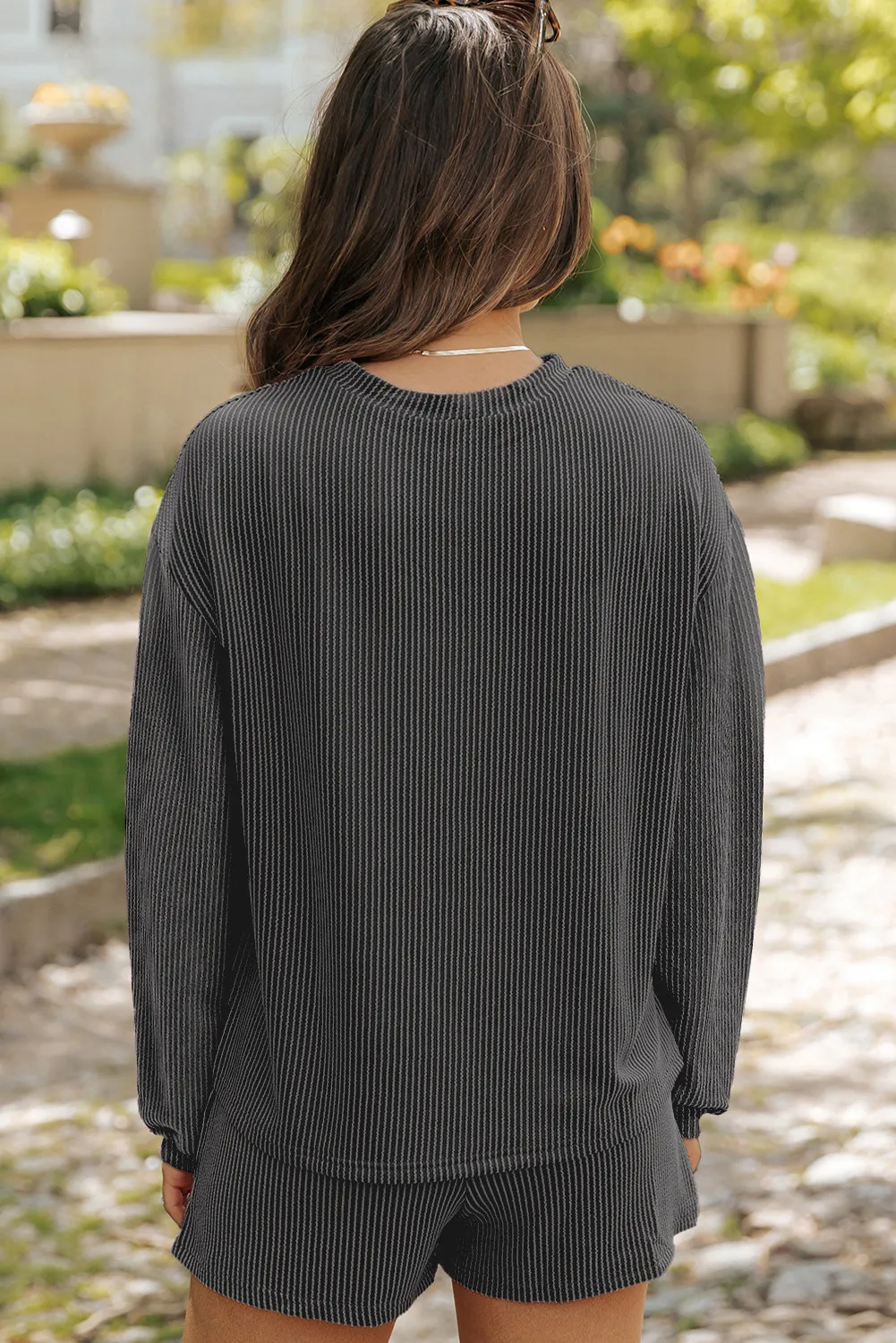 Round Neck Long Sleeve Top and Shorts Set, image 8