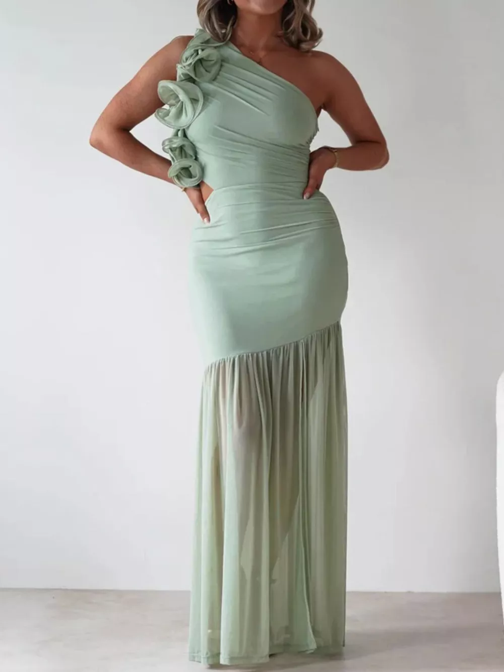 One-Shoulder Ruffle Trim Maxi Dress, image 8