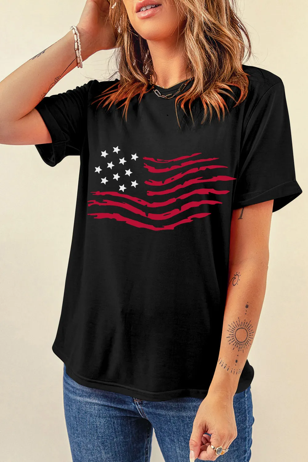 US Flag Round Neck Short Sleeve T-Shirt, image 5