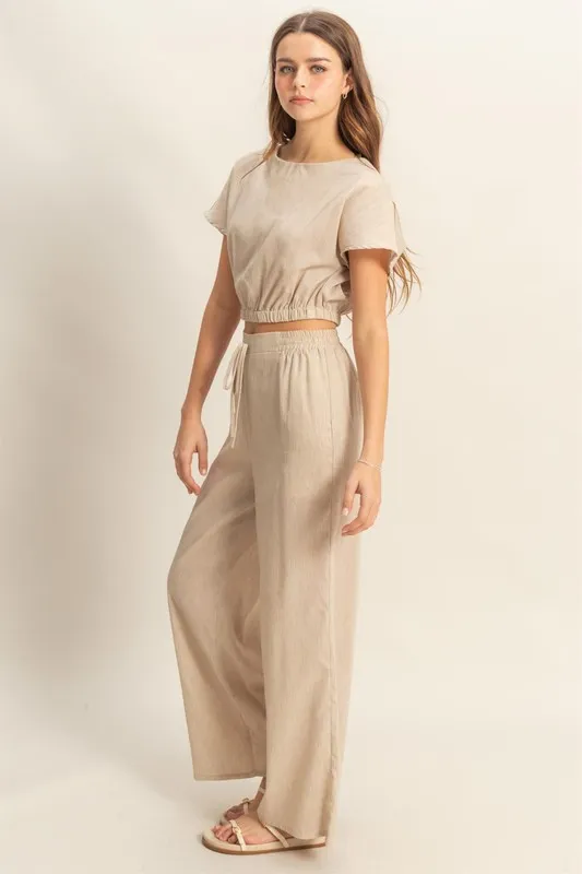 Round Neck Short Sleeve Top and Pants Set, image 3