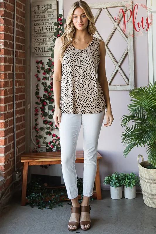 Full Size Front Button Animal Print Sleeveless Top Plus Size, image 8