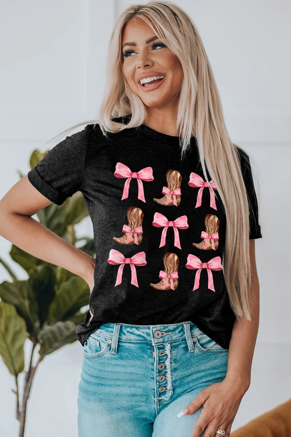 Bow & Boot Graphic Round Neck Short Sleeve T-Shirt, image 4